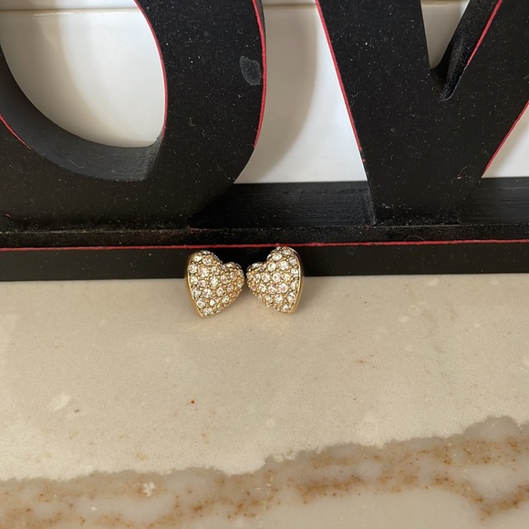 Swarovski Pave Crystal Heart Earrings Pierced - Picture 2 of 9